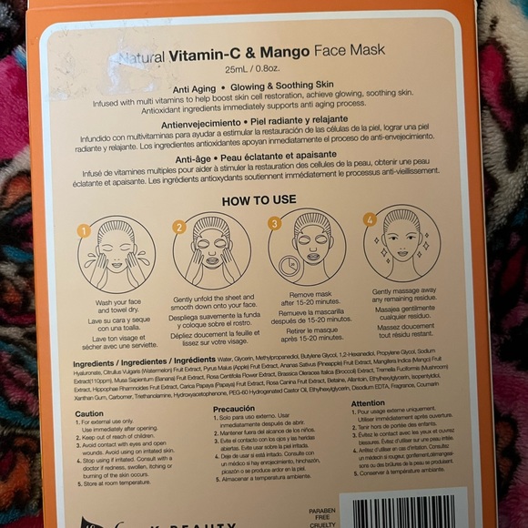 6 Pack KBeauty Natural Beauty Vitamin-C & Mango Face Mask Sheet Set - Picture 2 of 2